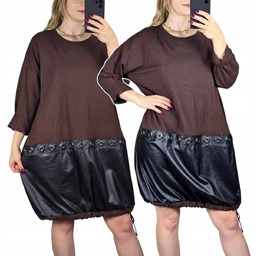 Stylowa Sukienka Dresowa Bombka Skóra Długi Rękaw Bawełna