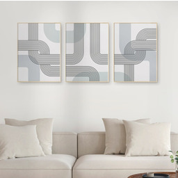 Pakamera Zestaw 3 geometrycznych plakatów liniowych, do salonu,