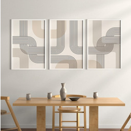 Pakamera Zestaw 3 geometrycznych plakatów liniowych, do salonu,