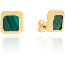 Srebrne kolczyki pozłacane prostokąty z malachitem sztyfty pr.