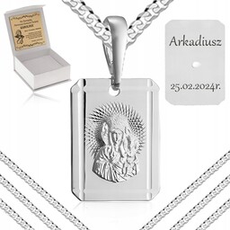 Srebrny Łańcuszek Komunijny Medalik Matka Boska Czestochowska Gratisy