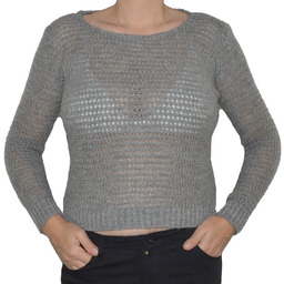 Sweter damski oversize wełna szary ażurowy