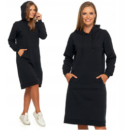 Sukienka Damska Dresowa z Kapturem Tunika MIDI Ciepła