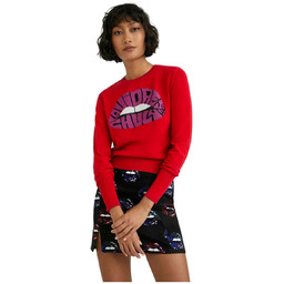 Sweter damski Desigual Esopo czerwony aplikacją ust-XL