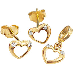 Złoty komplet biżuterii damskiej 585 serduszka z dwoma