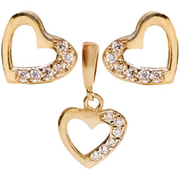 Złoty komplet 585 serca zdobione cyrkoniami kolczyki sztyfty