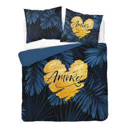 Detexpol Pościel bawełniana 220x200 granatowa amore w liście