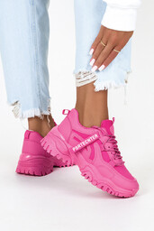 Fuksjowe sneakersy na platformie damskie buty sportowe sznurowane