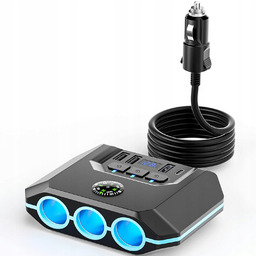 Rozgałęźnik/rozdzielac Usb 12/24V|USB-3 USB-C|3 x Zapalniczka|+lcd