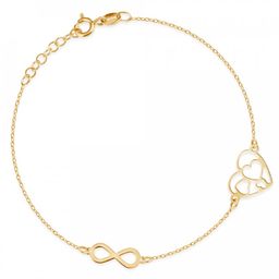 Srebrna Bransoletka Złocona 925 Serce Nieskończoność Grawer