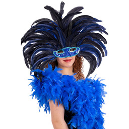 Maska karnawałowa niebieska z piórami