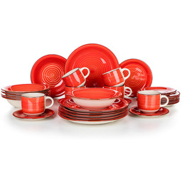 Banquet Ceramiczny zestaw obiadowy SPIRAL RED 30 sztuk