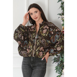 Kurtka bomber żakardowa smok czekolada Niko