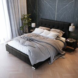 Łóżko tapicerowane z pojemnikiem LB-150P 140x200 Welur Czarny