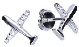 Eleganckie rodowane srebrne kolczyki celebrytki samolot samolocik plane
