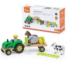 Viga Toys VIGA Traktor Drewniany Zwięrzatka Farma Zagroda