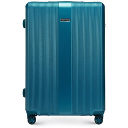 Duża walizka z polikarbonu w pionowe tłoczenia niebieska