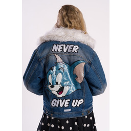 Pakamera Kurtka jeansowa NEVER GIVE UP, cekinowy kot,