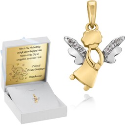 Wisiorek aniołek złoto pr.585 Chrzest Dedykacja