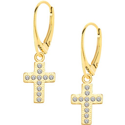 MYNESS Kolczyki pozłacane z krzyżykami Swarovski