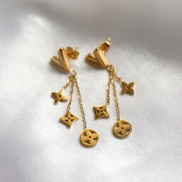 Kolczyki długie luksusowe premium lv koniczyna ze stali