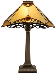 Clayre&Eef Lampa stołowa tiffany NEPOMUK, kremowy / amber,