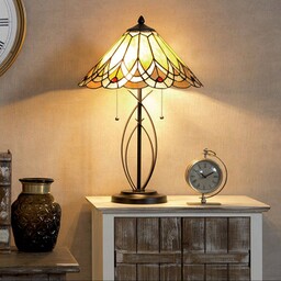 Clayre&Eef Lampa stołowa tiffany 5186, kremowy / amber,