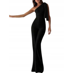 SHEIN CZARNY ELEGANCKI KOMBINEZON Z JEDNYM RĘKAWEM S