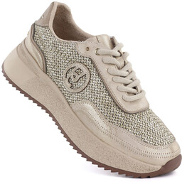 Skórzane sneakersy damskie plecionka złote Gino Fabiani OL39-5