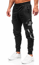 Czarne bojówki spodnie męskie joggery dresowe Denley HS7172