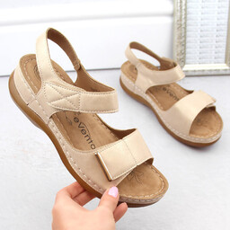 Sandały damskie komfortowe na rzepy beżowe eVento 0146