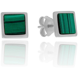 Srebrne kolczyki kwadraciki z malachitem sztyfty pr. 925