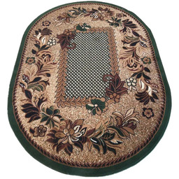Profeos Zielono-brązowy owalny dywan w kwiaty K2-C22