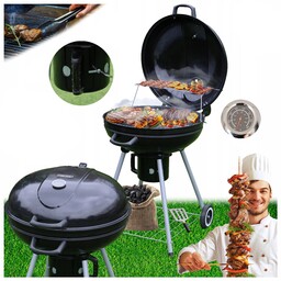 Grill Ogrodowy Węglowy Z Pokrywą Okrągły Na Kółkach