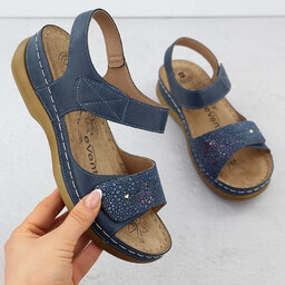 Sandały damskie na rzepy granatowe eVento 8988