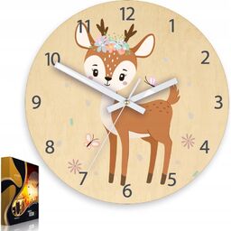 Zegar ścienny brzozowy ze wzorem jelonka akrylowy jelonek