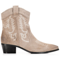 Damskie kowbojki zamszowe z haftem krótkie jasny beż