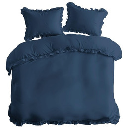 Pościel bawełniana 220x200 denim jednobarwna z falbanką Pure