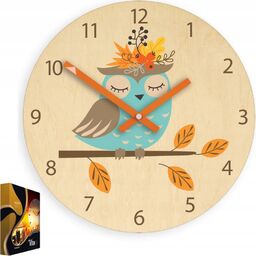 Zegar ścienny brzozowy ze wzorem sowy akrylowy jesienna
