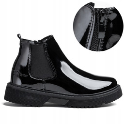 Trzewiki lakierowane modne sztyblety ocieplane botki Suwak Wojtyłko