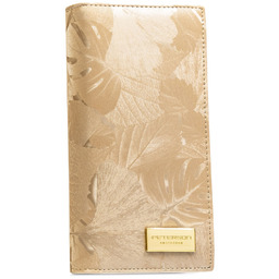 Beżowy, pionowy portfel damski zamykany na magnes