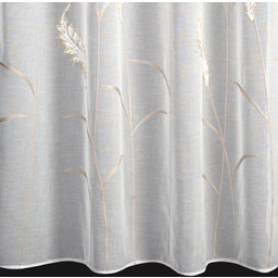 Firana kremowa z etaminy zdobiona haftem z błyszczącą