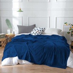 Koc Mikrofibra Tłoczony w Pasy 160x200 Granatowy Ewe