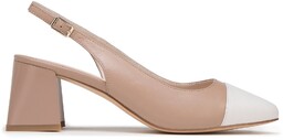 Damskie czółenka skórzane typu sling back na słupku