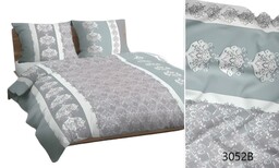 Karo Pościel bawełniana 140x200 szara miętowa ornamenty 3052