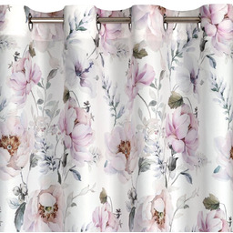 Zasłona biała w różowe kwiaty ZKOY-01