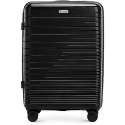 Walizka średnia z polipropylenu z błyszczącymi paskami czarna