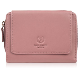 Portfel damski skórzany różowy duży w orientacji poziomej