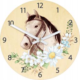 Zegar bambusowy ze wzorem konia ścienny akrylowy kon