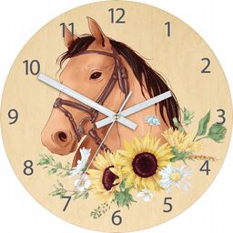 Zegar brzozowy ze wzorem konia ścienny akrylowy kon